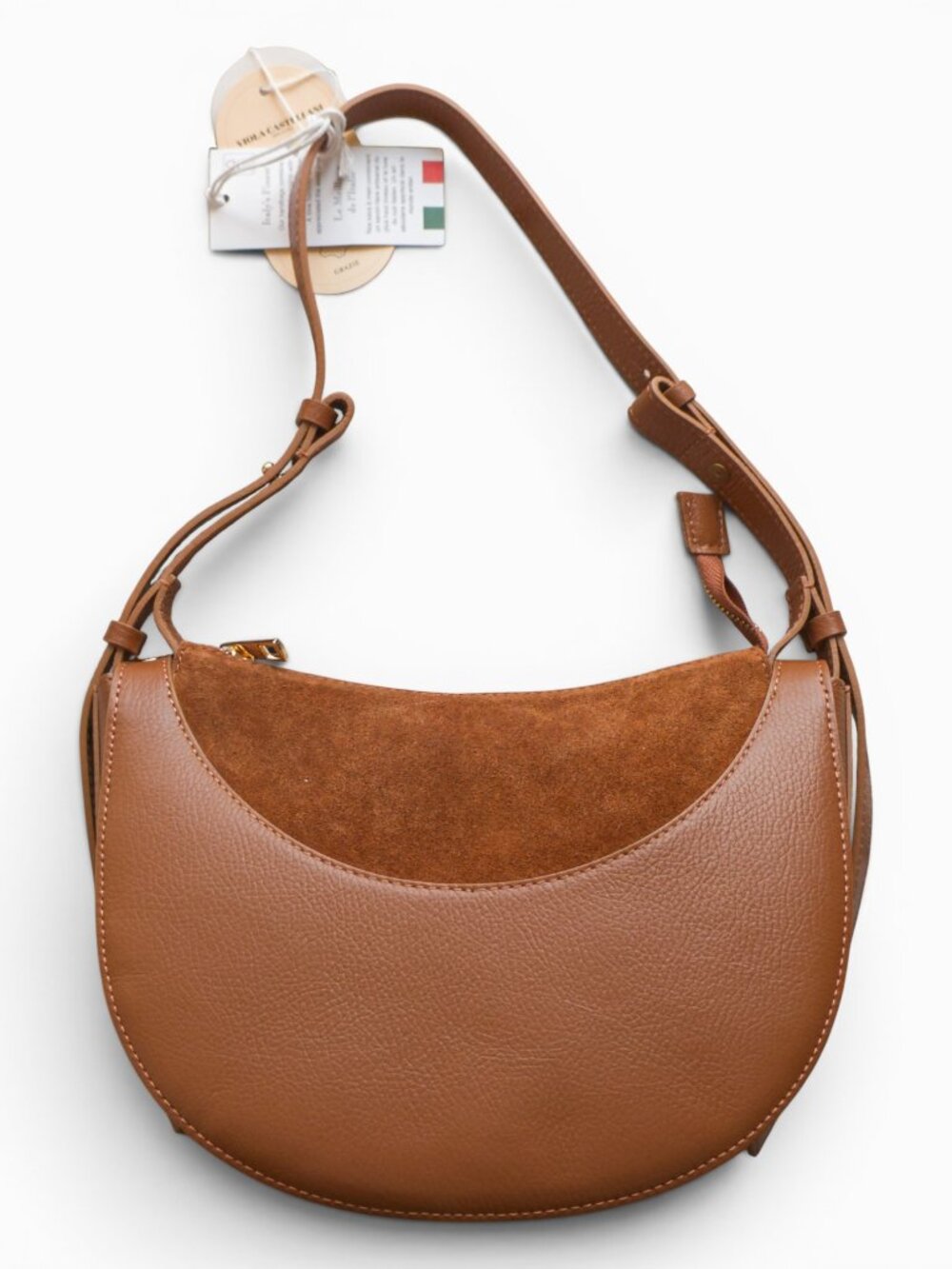 SOLD - Viola Castellani Made in Italy Leather Crescent Shoulder Bag Brown NWT - Picture 4 of 11